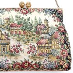 ヴィンテージバッグ　 仏製　花と町並み刺繍