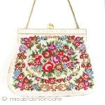 ヴィンテージ　バッグ 総刺繍花 プチポアン