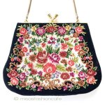 ヴィンテージ　バッグ 総刺繍お花プチポアン