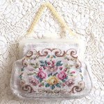 ヴィンテージ花刺繍バッグ大 レモンカラーのセルロイド製