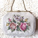 ヴィンテージ刺繍バッグ（大） プチポアンお花ブーケ