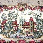 ヴィンテージバッグ　仏製 お花と家刺繍　陶器金具