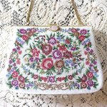 ヴィンテージ　バッグ　 天然石お花 プチポアン