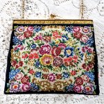 アンティーク　バッグ プチポアン　総刺繍花