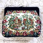 ヴィンテージ刺繍バッグ タペストリー　お花と家