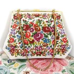 ヴィンテージ バッグ 天然石お花 プチポアン