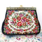 ヴィンテージ バッグ 総刺繍お花 プチポアン