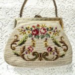 ビンテージバッグ　大 プチポアン　お花刺繍