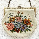 ヴィンテージバッグ（大） 花ブーケ刺繍プチポアン