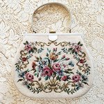 ヴィンテージ　バッグ プチポアン花刺繍　特大！