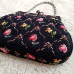 ビンテージバッグ（大） ローズ花プチポアン刺繍