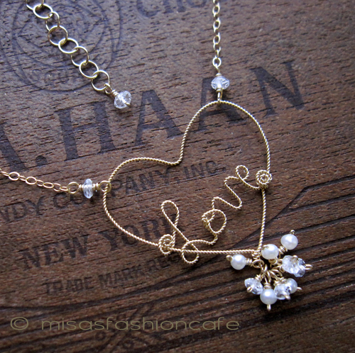 （画像用） 14K gf 真珠・天然石 Loveハート ネックレス