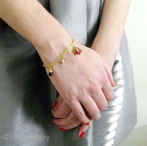 （画像用） HAGI ブレスレット 天然シトリン・オニキス・真珠