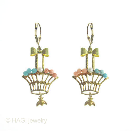 （画像用） HAGI ピアス・イヤリング 真珠トルコ石珊瑚の花かご