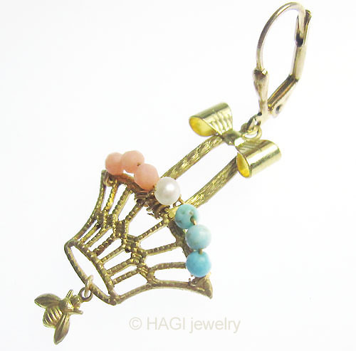 （画像用） HAGI ピアス・イヤリング 真珠トルコ石珊瑚の花かご