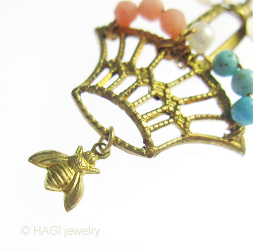 （画像用） HAGI ピアス・イヤリング 真珠トルコ石珊瑚の花かご