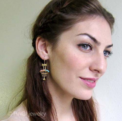 （画像用） HAGI ピアス・イヤリング 真珠トルコ石珊瑚の花かご