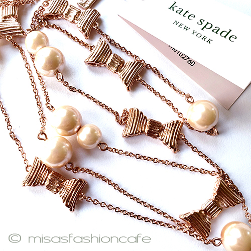（画像用） ケイトスペード　リボン パール　ロングネックレス