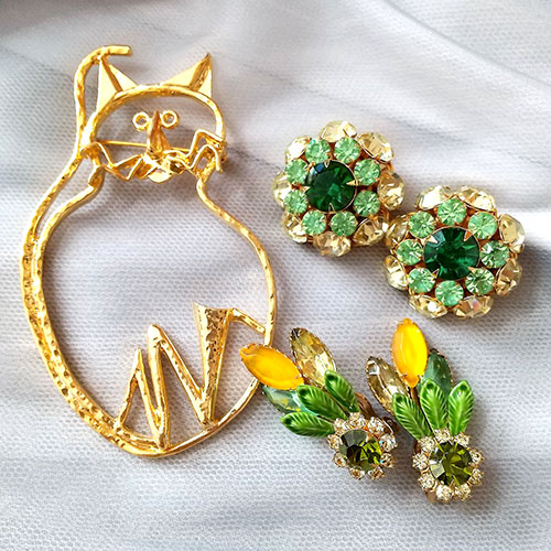 （画像用） ヴィンテージジュエリー グリーン＆ゴールドSet