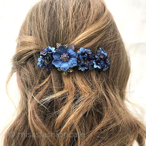 （画像用） ヘアーバレッタ お花ネイビー　再販！