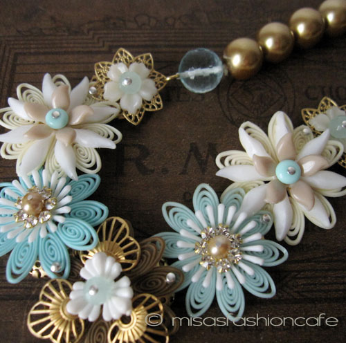 （画像用） NY お花ネックレス 　ターコイズ・ゴールド