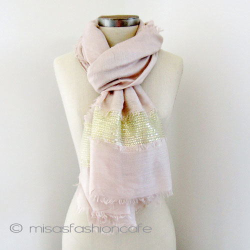（画像用） スパンコール ストール（大） ピンクベージュｘゴールド