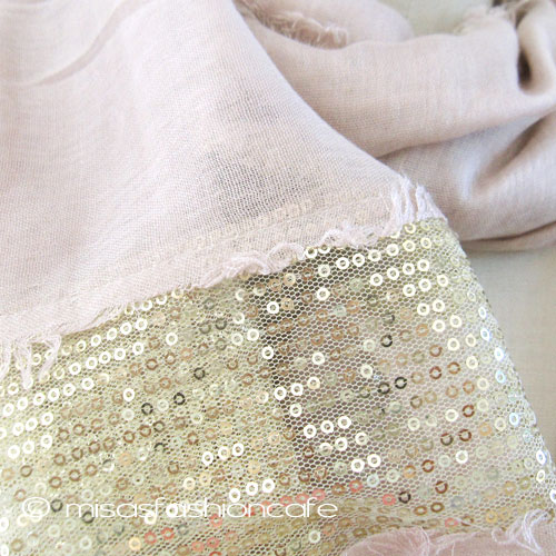 （画像用） スパンコール ストール（大） ピンクベージュｘゴールド