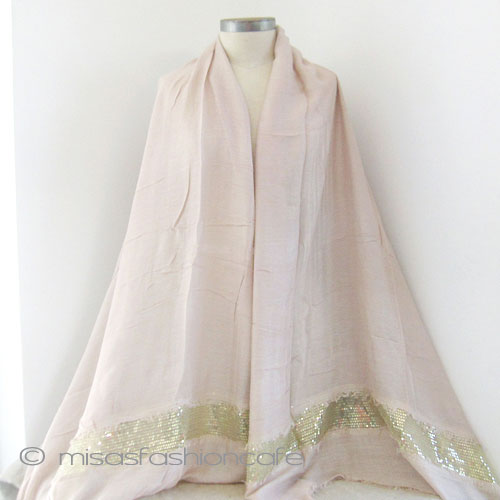 （画像用） スパンコール ストール（大） ピンクベージュｘゴールド