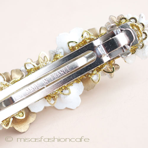 （画像用） CA/仏製　お花バレッタ 　白黒＆ゴールド