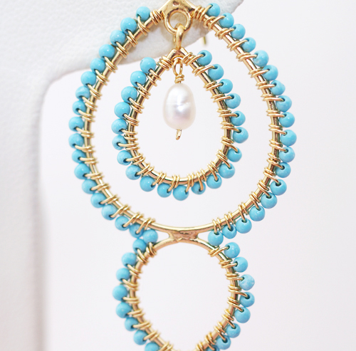 （画像用） ピアスまたはイヤリング 18Kgf 真珠ターコイズ