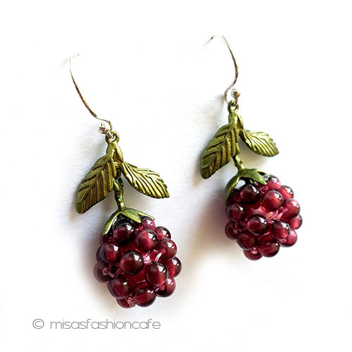 （画像用） ラズベリー野苺イチゴ 天然石ピアス/イヤリング