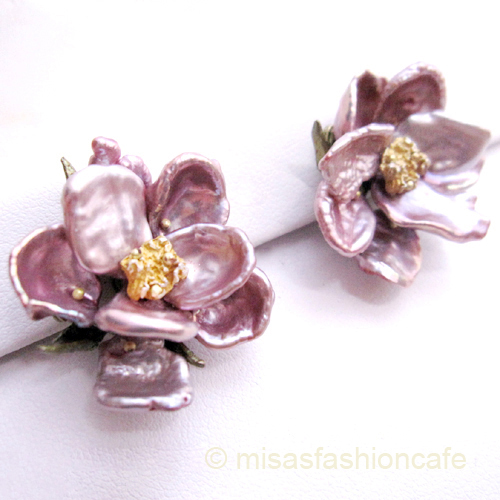 （画像用） Michaud ピアス 真珠・ケシパールのローズ