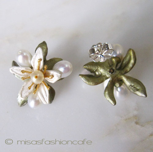 （画像用） マイケルミショー ピアス 　オレンジの花　真珠