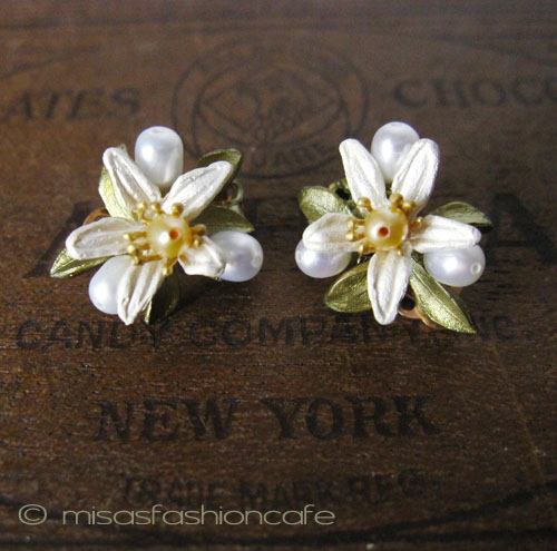 （画像用） Michaudイヤリング　再販 　オレンジの花　真珠