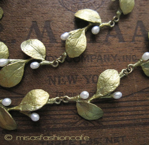 （画像用） マイケルミショー ネックレス 真珠と葉ボタニカル