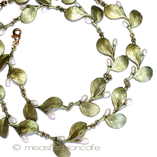 （画像用） マイケルミショー ネックレス 真珠と葉ボタニカル