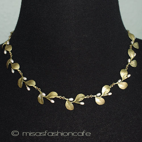 （画像用） マイケルミショー ネックレス 真珠と葉ボタニカル