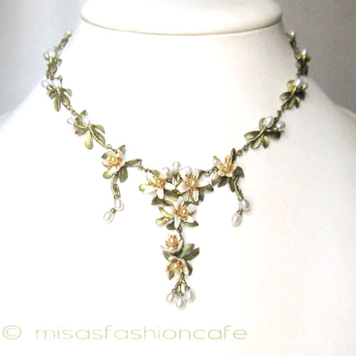 （画像用） Michaudネックレス　再販 オレンジの花　真珠