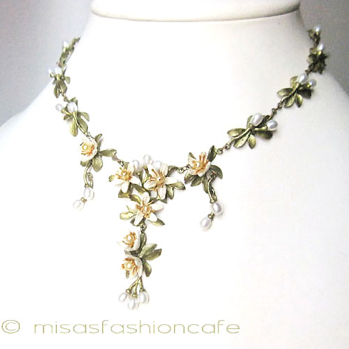 （画像用） Michaudネックレス　再販 オレンジの花　真珠