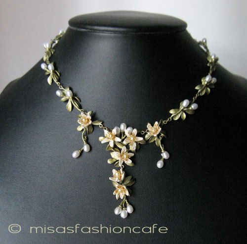 （画像用） Michaudネックレス　再販 オレンジの花　真珠