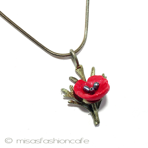 マイケルミショーネックレス 真珠　赤いポピーの花 - ウインドウを閉じる