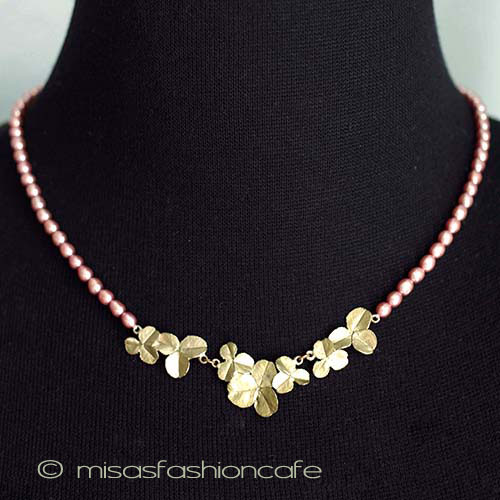 （画像用） マイケルミショー・ネックレス 真珠　幸運のクローバー