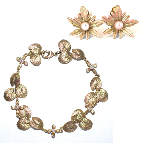 （画像用） マイケルミショー　セット 真珠の花ブレス＆イヤリング