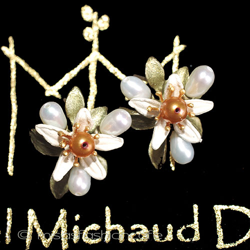 （画像用） マイケルミショー　ピアス 真珠　オレンジの花