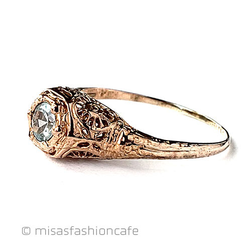 （画像用） 天然石アクアマリン指輪 14Kローズゴールド925