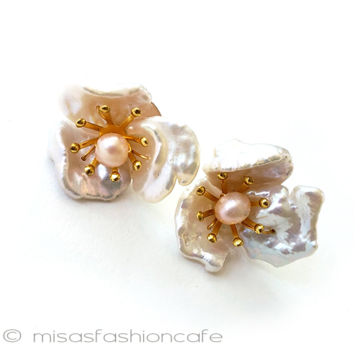 （画像用） ケシパール真珠の花ピアス スターリングシルバー銀製