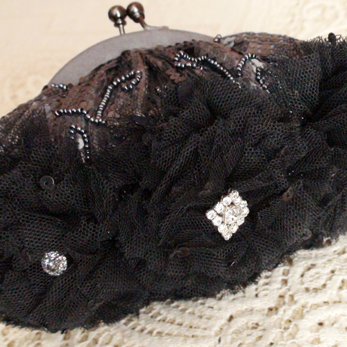 （画像用） SANTI サンティ クラッチ ブラック花 （小）