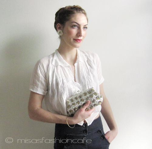 （画像用） SANTI サンティ クラッチ シルバー＆ゴールド小花