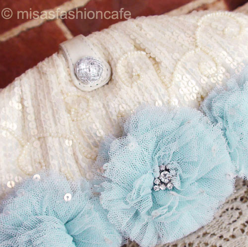 （画像用） SANTI サンティ クラッチ 　水色フラワー（ワイド）