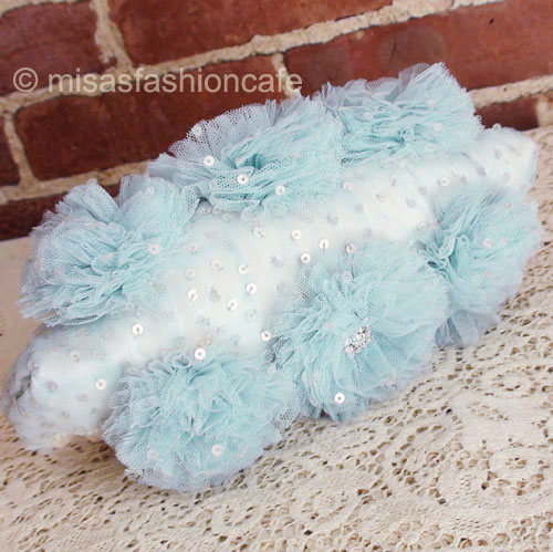 （画像用） SANTI サンティ クラッチ 　水色フラワー（ワイド）